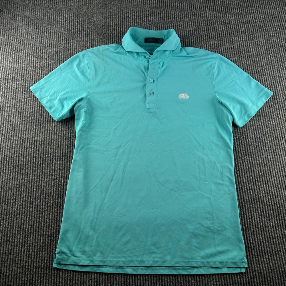 G/FORE Mens Turquoise Blue Short Sleeve Golf Polo Shirt Silver Tree Logo Size S